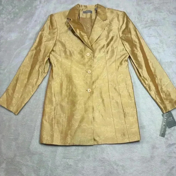 Kate Hill Gold Jacquard Blazer‎ dress 10P Elegant Floral Pattern NWT 90s - Picture 1 of 6